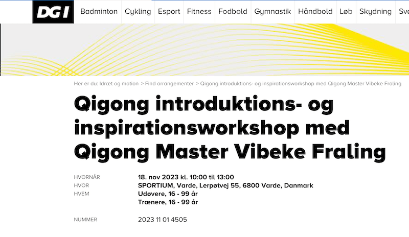 DGI Qigong introduktionsworkshop og inspirationsworkshop i samarbejde med DGI Sydvest - Vibeke Fraling Qigong Academy-