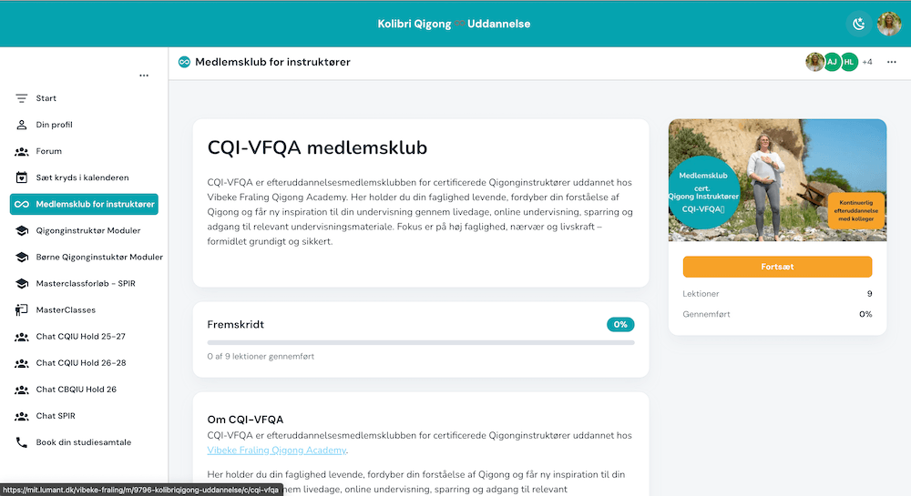 CQI-VFQA medlemsklub skærmbillede fra Lumant